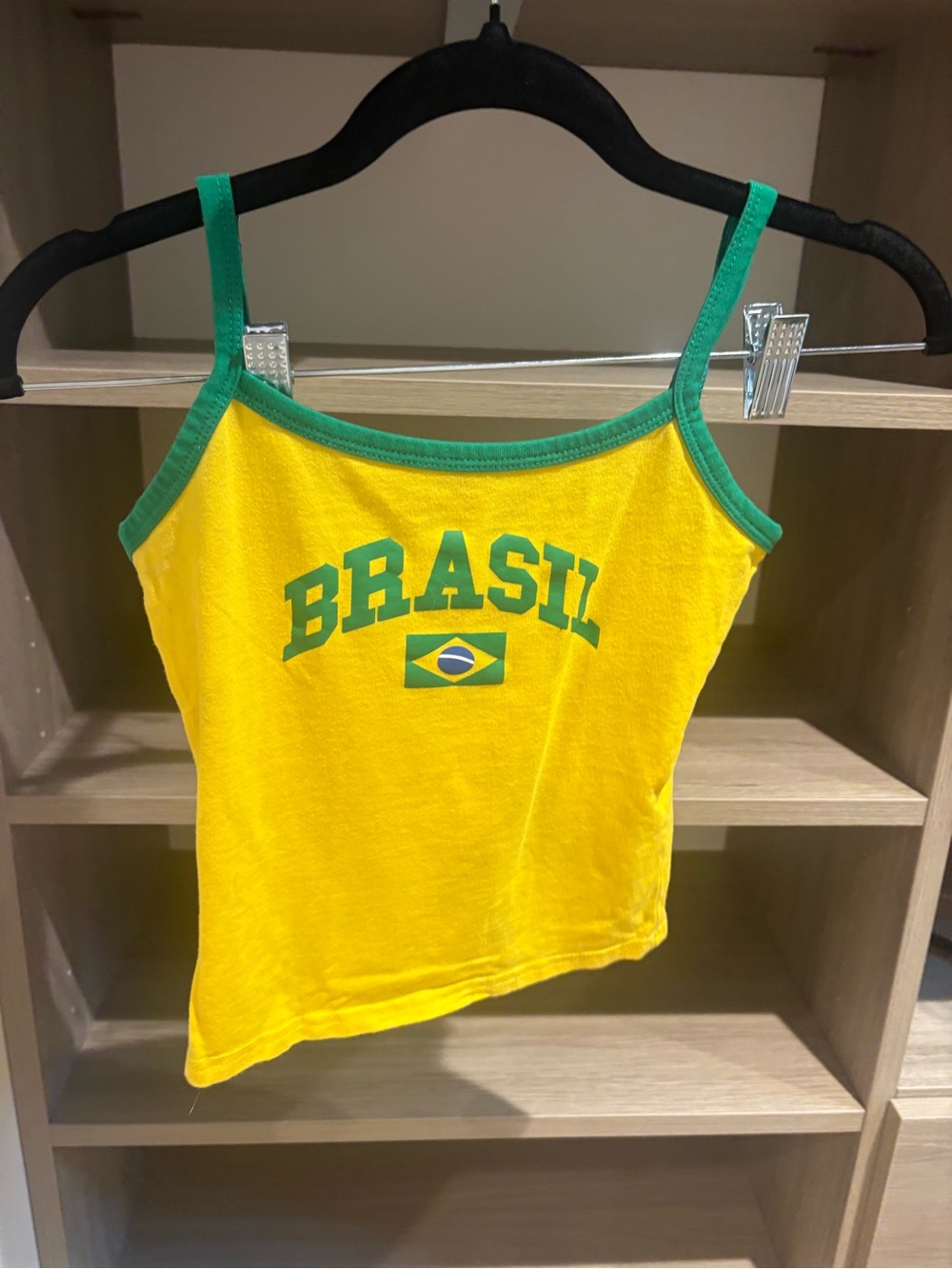 Edikted Yellow Brasil Graphic Cropped Tank with Green Trim and Straps
